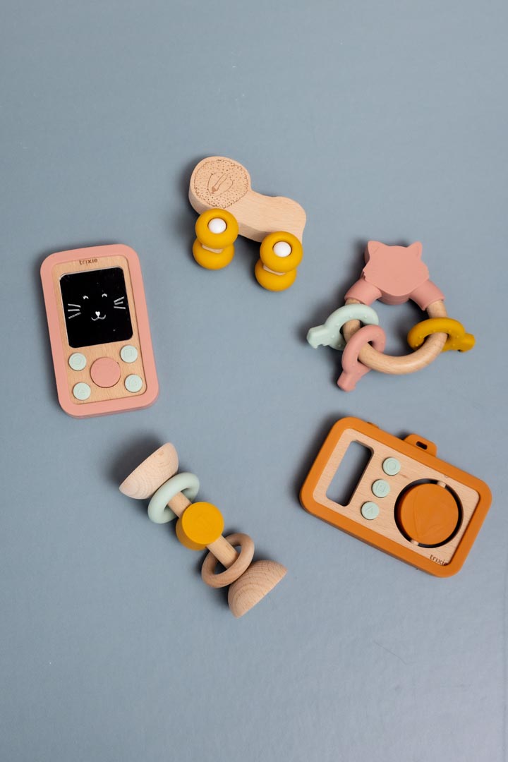 Teléfono de silicona y madera para bebés - Mrs. Cat